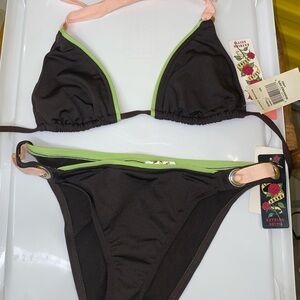 Lucky Brand Green and Brown Bikini Swimwear